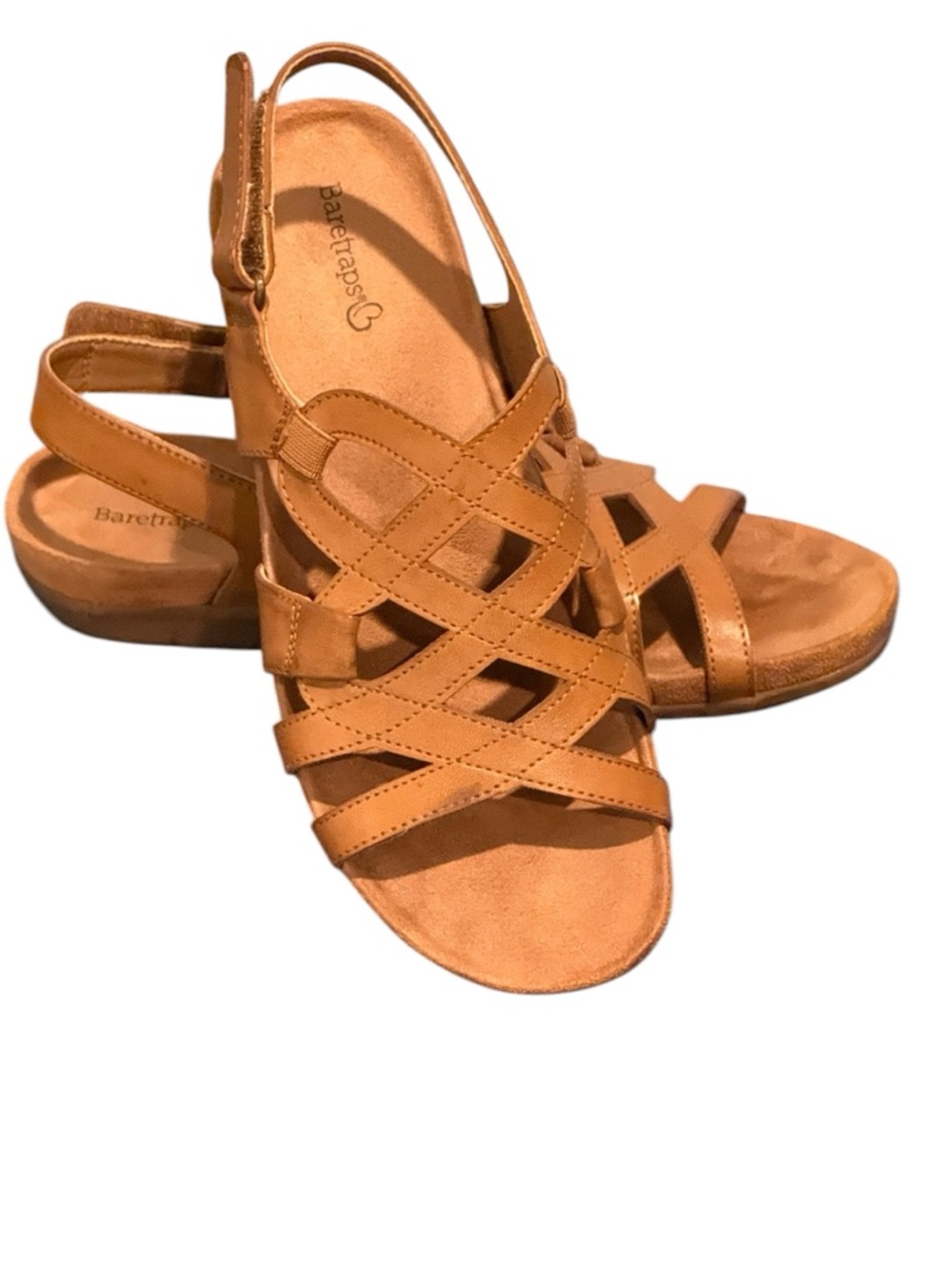 Baretraps Tan Comfort Sandals Strappy Slingback Cushioned Walking Shoes sz 8
